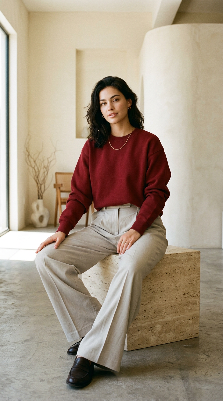 Model in a structured black jacket and wide trousers from Collection 001