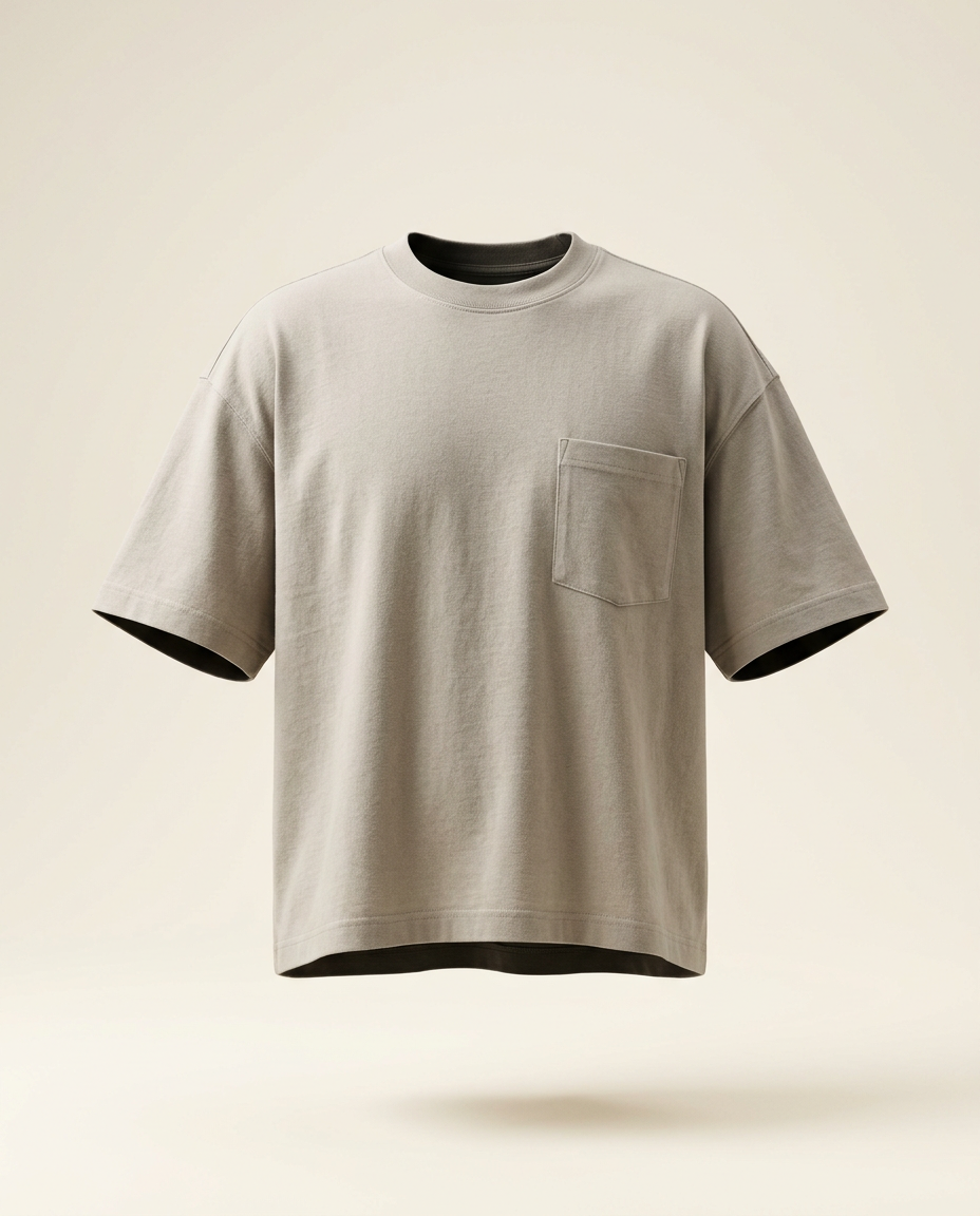 Pocket Tee in Stone, front view